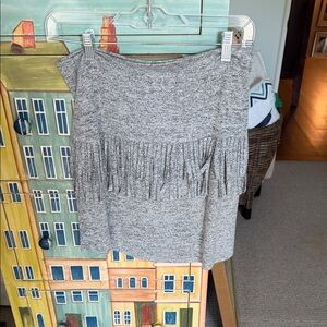 Fringed Knit Mini Skirt - Gray